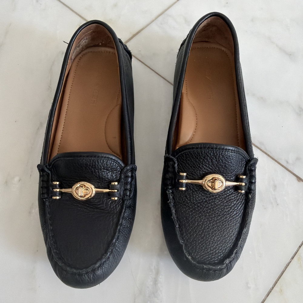 Coach Loafers Black Pebbled Leather Arlene Flat Driving Designer Shoes Women’s 8 - Picture 3 of 14